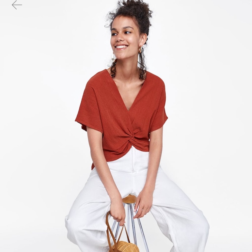 Zara Knotted Textured Weave Crop Top